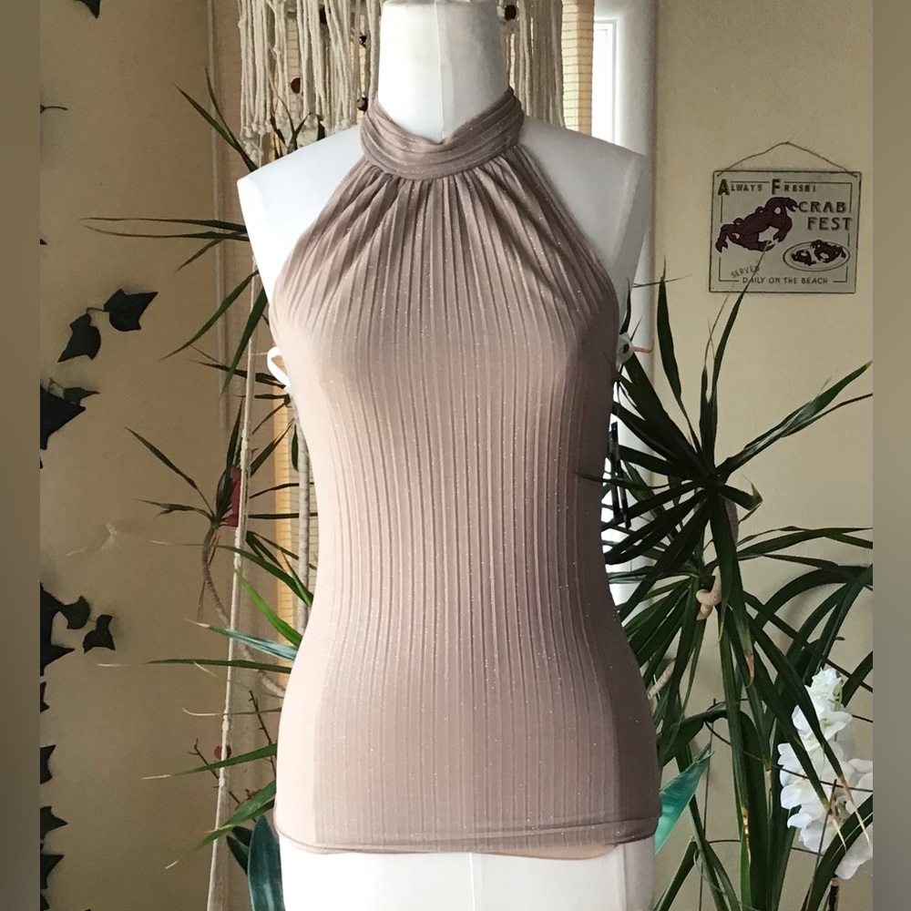 BCX Metalic gold Tan Halter Neck Women's Top size small
